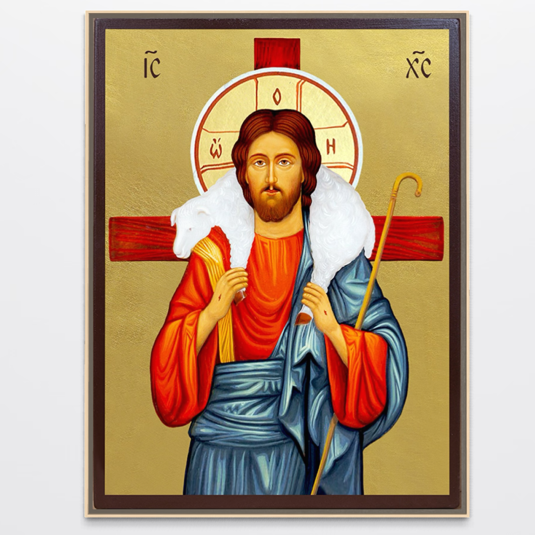 Tablou canvas decorativ cu icoana pictata cu iisus bunul pastor